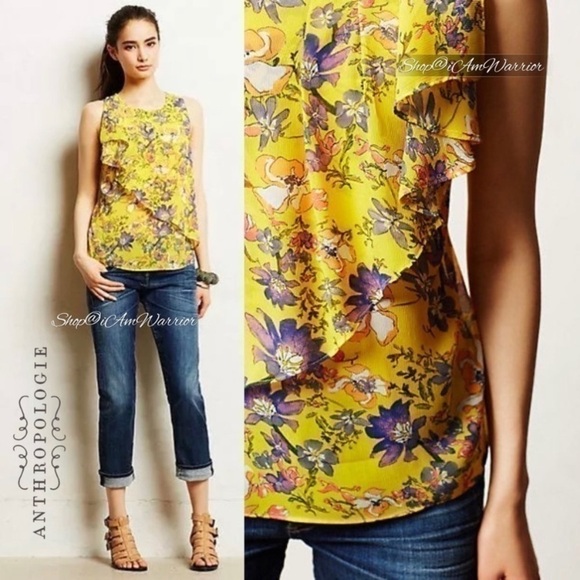 Anthropologie HD in Paris sleeveless floral flutter top *shop@iamwarrior - Picture 1 of 8